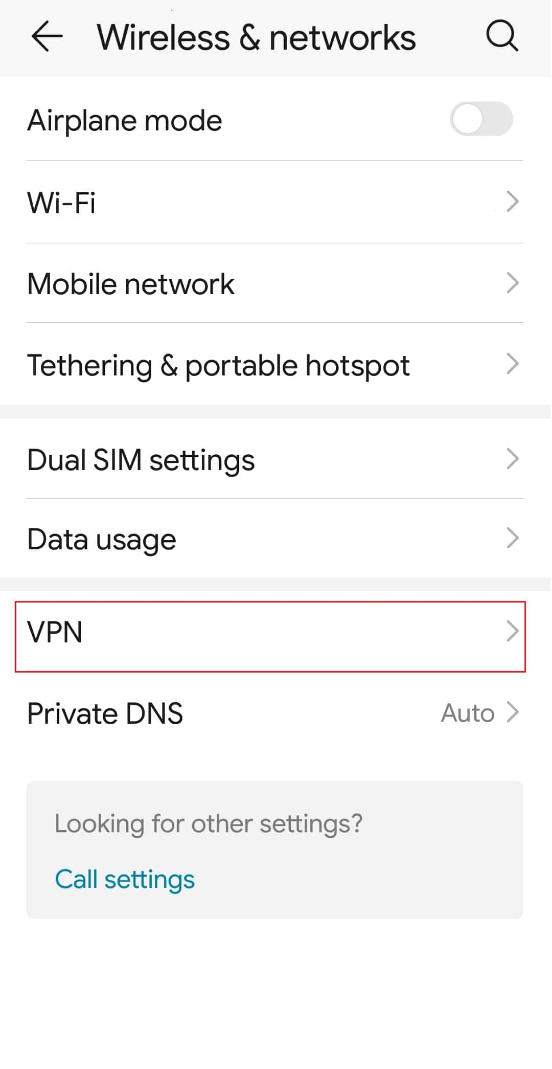 แตะที่ตัวเลือก VPN