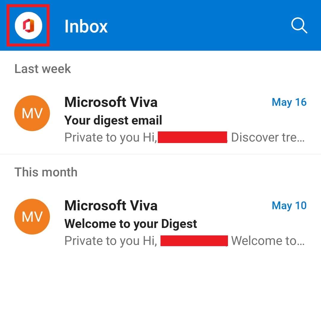 Нажмите на значок Outlook в верхнем левом углу.