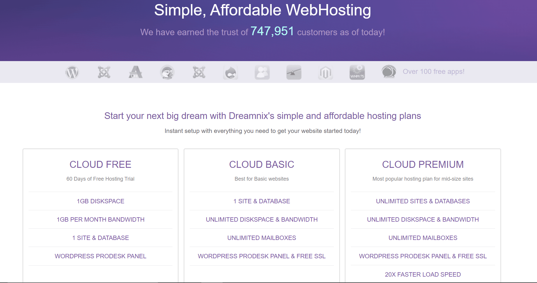 Dreamnix-Website. Die besten kostenlosen Website-Hosting-Dienste