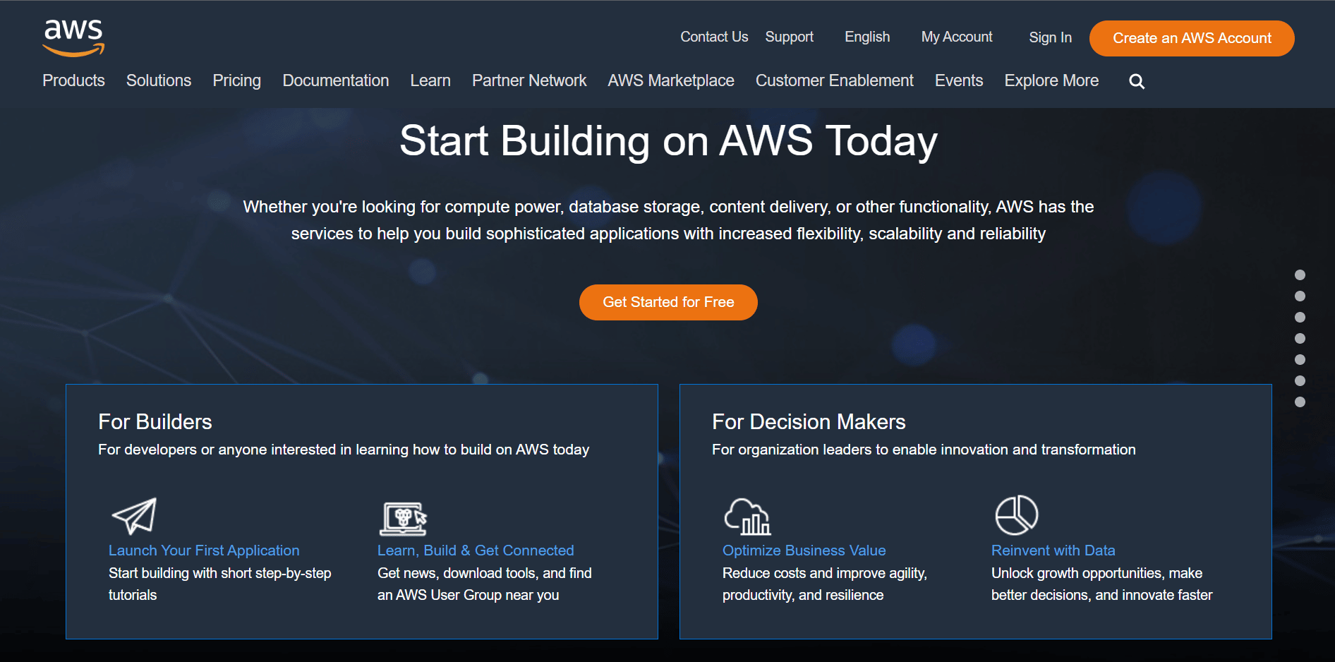 AWS 웹페이지. 최고의 무료 웹사이트 호스팅 서비스