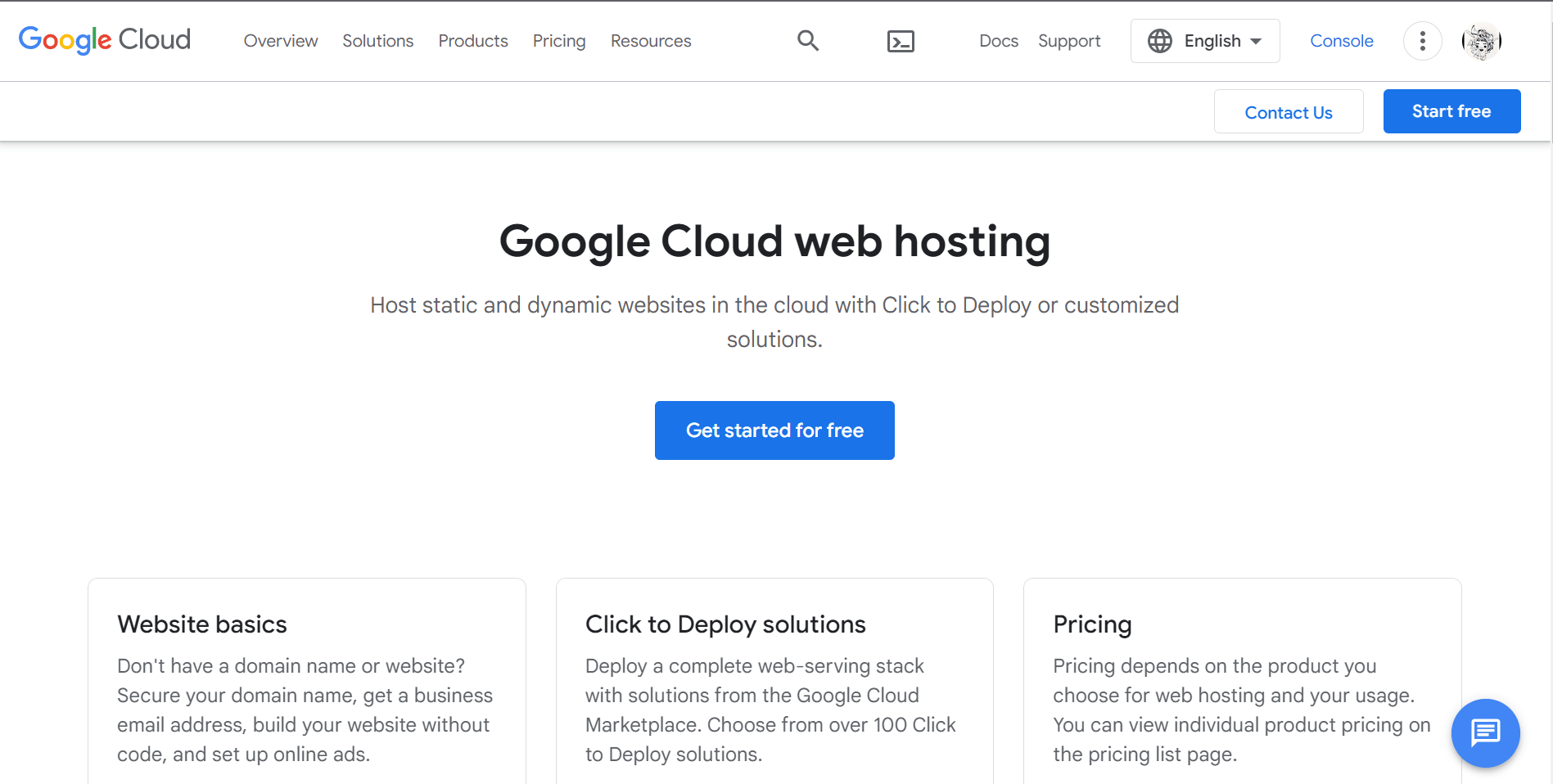 Site de hospedagem do Google Cloud