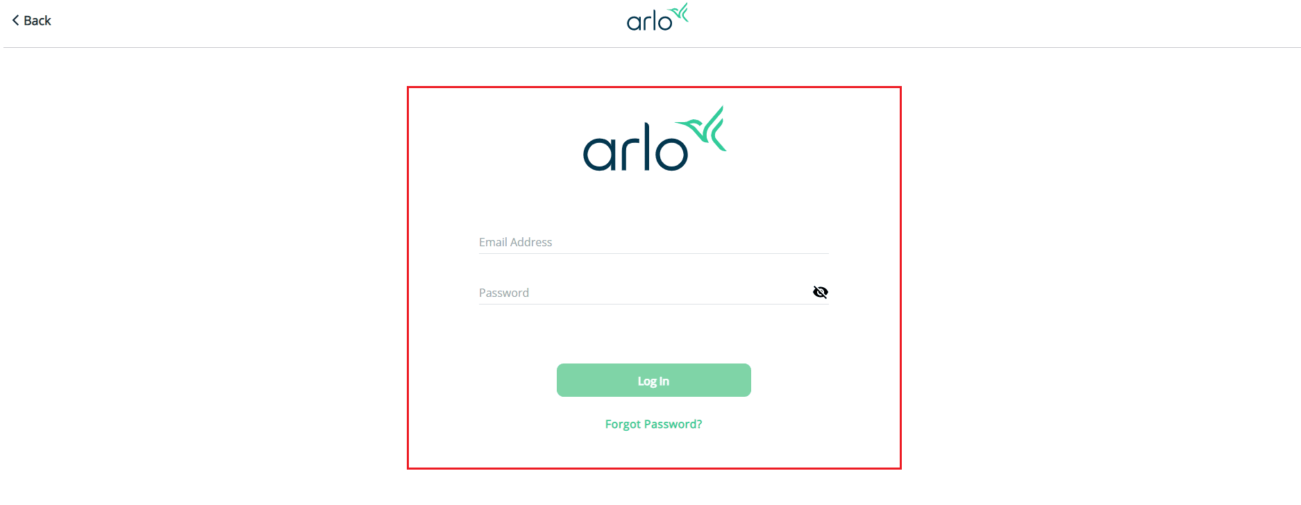 Faça login no site da Arlo