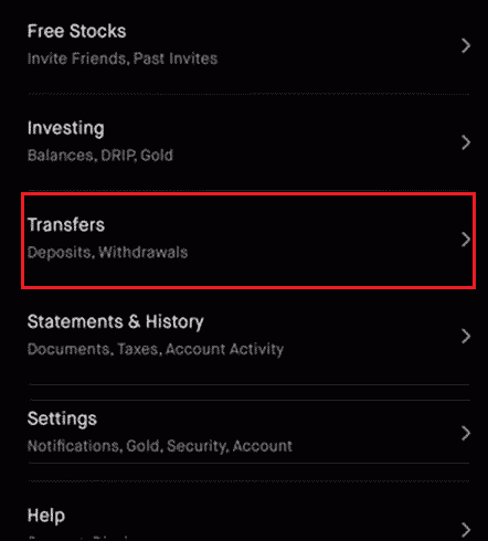 trasferimenti nell'app Robinhood. Come scollegare il tuo conto bancario da Robinhood