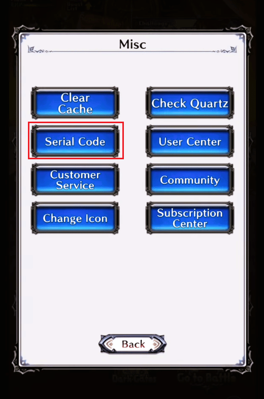 sélectionnez l'option Code de série