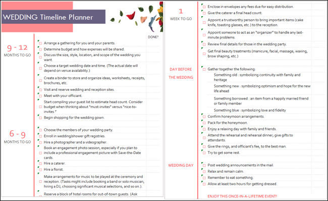 Plantilla de Excel del planificador de la línea de tiempo de la boda