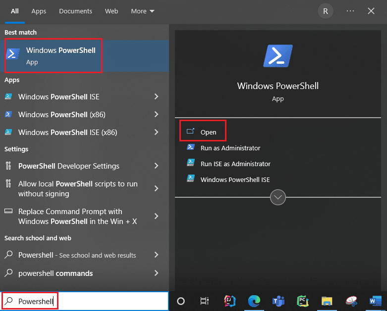 windows powershell'i açın. Windows 10 Kilitlenme Günlükleri ve Hata Günlükleri Nasıl Görüntülenir