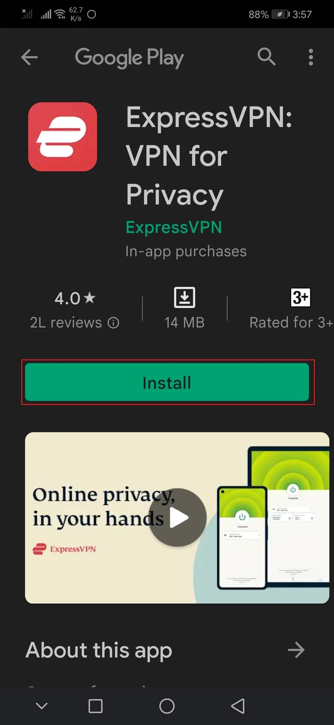 ExpressVPN Android アプリのプレイストア