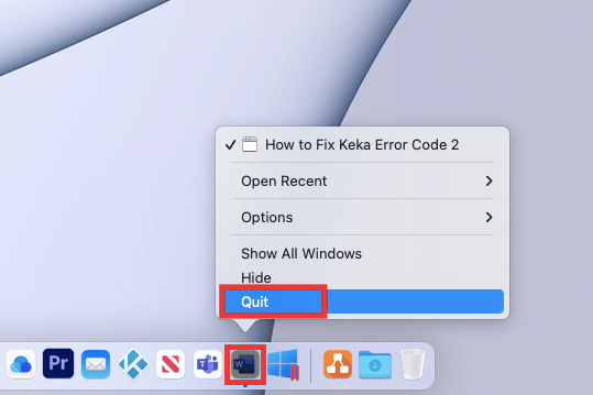 點擊退出。修復 macOS 上的 Keka 錯誤代碼 2