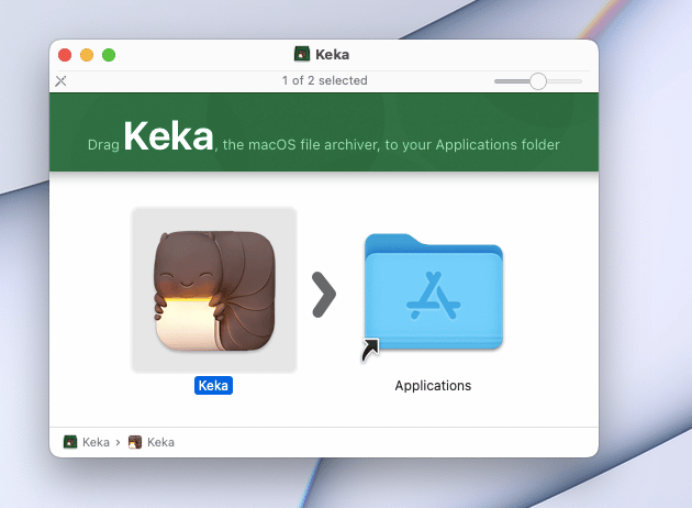 將 Keka 圖標拖到 Application 文件夾圖標