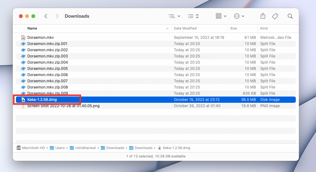 Gehen Sie zu Ihrem Download-Ordner und doppelklicken Sie auf die Keka-dmg-Datei, um sie zu installieren. Korrigieren Sie den Keka-Fehlercode 2 unter macOS