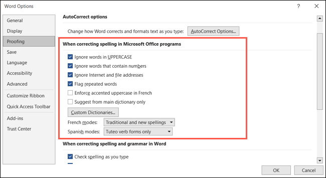 Configuración de ortografía y gramática para Office