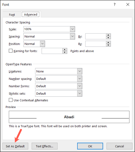 Paramètres d'espacement des caractères dans Word