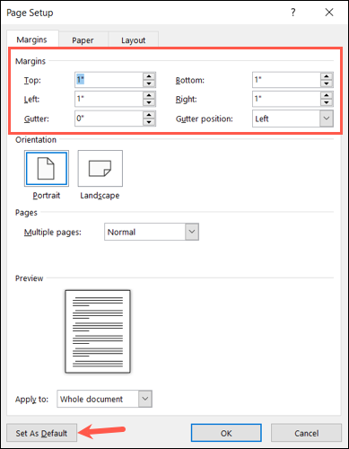 Impostazioni dei margini in Word