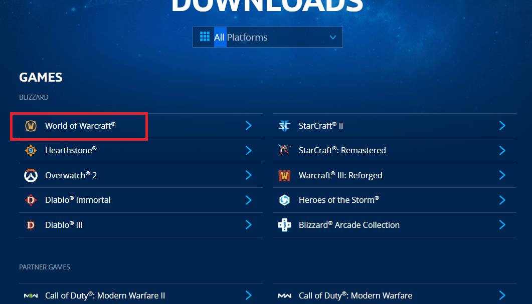 Buka website resmi Blizzard dan klik game World of Warcraft di bagian GAMES BLIZZARD