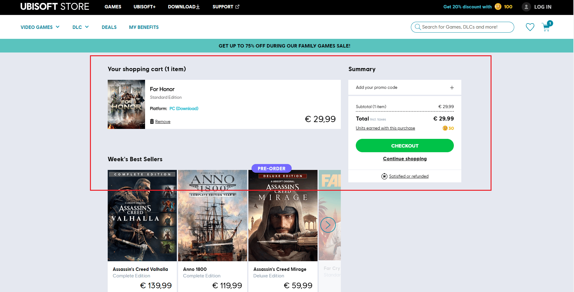 For Honor ใน Ubisoft cart