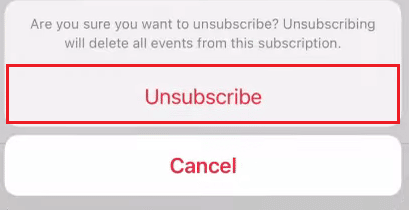 แตะที่ Unsubscribe จากป๊อปอัปเพื่อลบกิจกรรมทั้งหมดจากการสมัครสมาชิกนี้