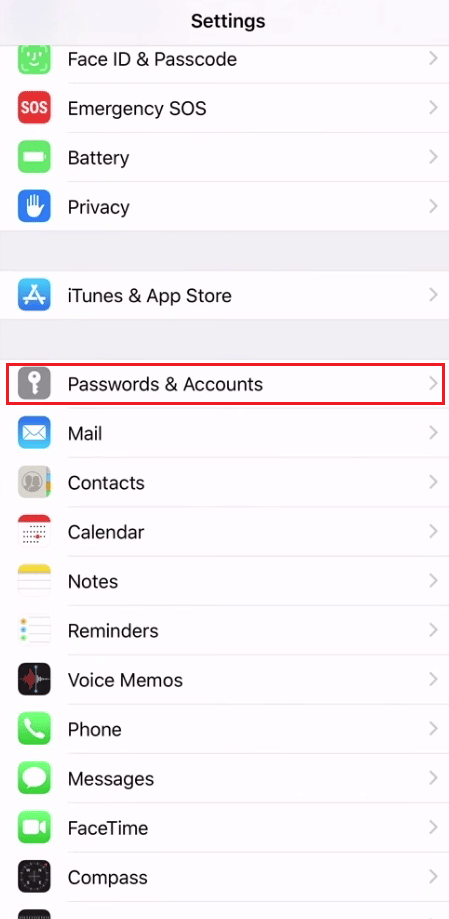 Appuyez sur Mots de passe et comptes | Comment supprimer les virus du calendrier iPhone | arrêter les spams sur mon agenda