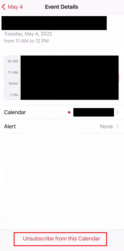 toque em Cancelar inscrição deste calendário | Como remover vírus do calendário do iPhone. parar de spam no meu calendário