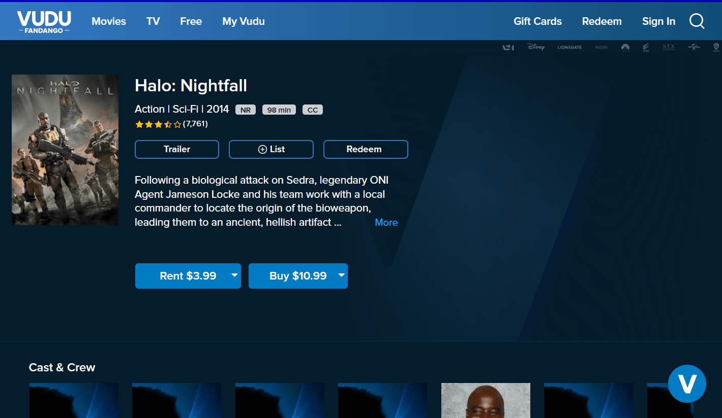 Vudu 上的 Halo Nightfall