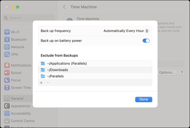 Исключение папок из резервной копии Time Machine в macOS 13 Ventura