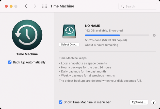 Sauvegarde Time Machine sur macOS 12 Monterey