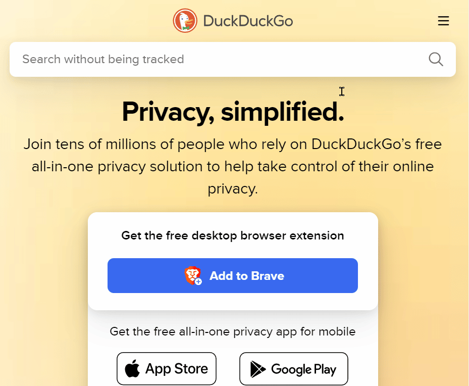 pagina principală duckduckgo