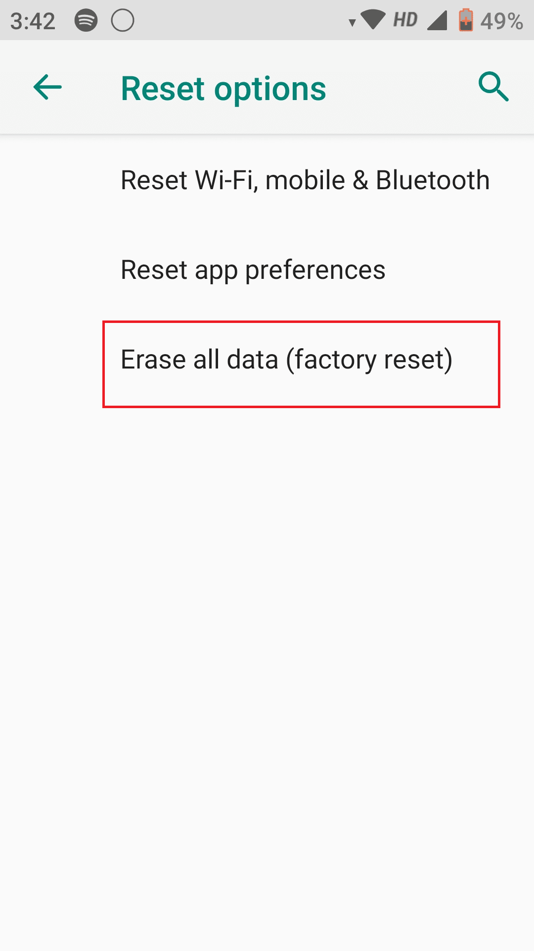 Tocca Cancella tutti i dati