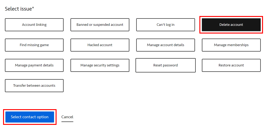 Dai problemi, fai clic su Elimina account - Seleziona l'opzione di contatto | Come faccio a scollegare l'account EA da PS4