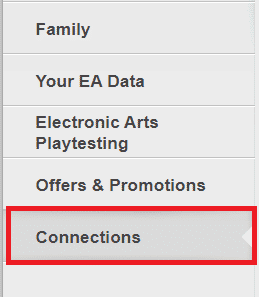 Di panel kiri, gulir ke bawah dan ketuk tab Koneksi | Bagaimana Saya Membatalkan Tautan Akun EA dari PS4