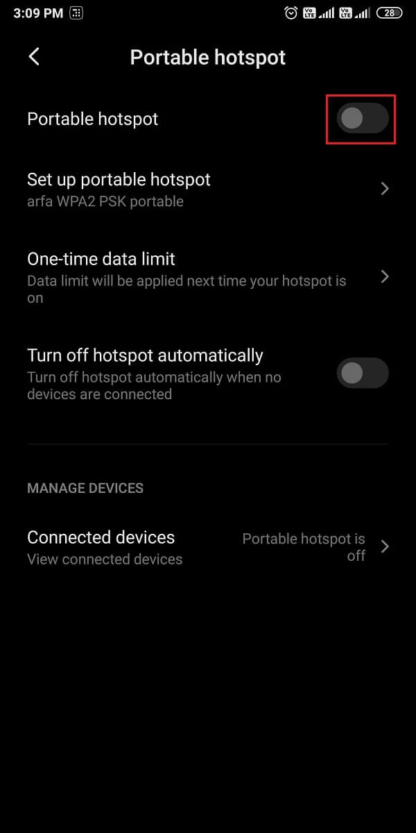 Infine, attiva l'interruttore accanto all'hotspot portatile o all'hotspot mobile.