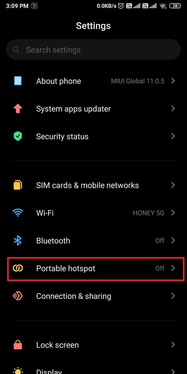 Toque em hotspot portátil ou hotspot móvel dependendo do modelo do seu telefone