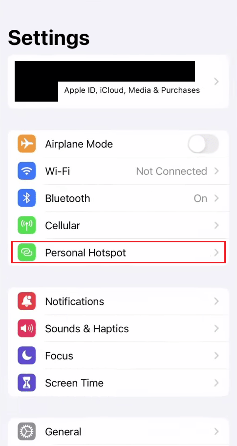 no menu Configurações, toque em Hotspot pessoal