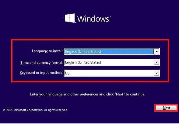 pilih bahasa Anda di instalasi windows 10