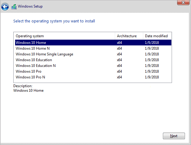 选择 Windows 10 的版本，然后单击下一步