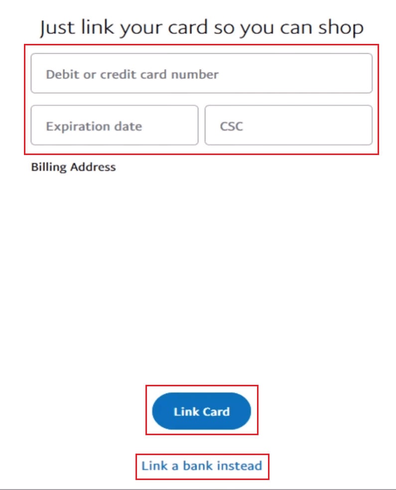 Inserisci i dati della tua carta e clicca su Link Card