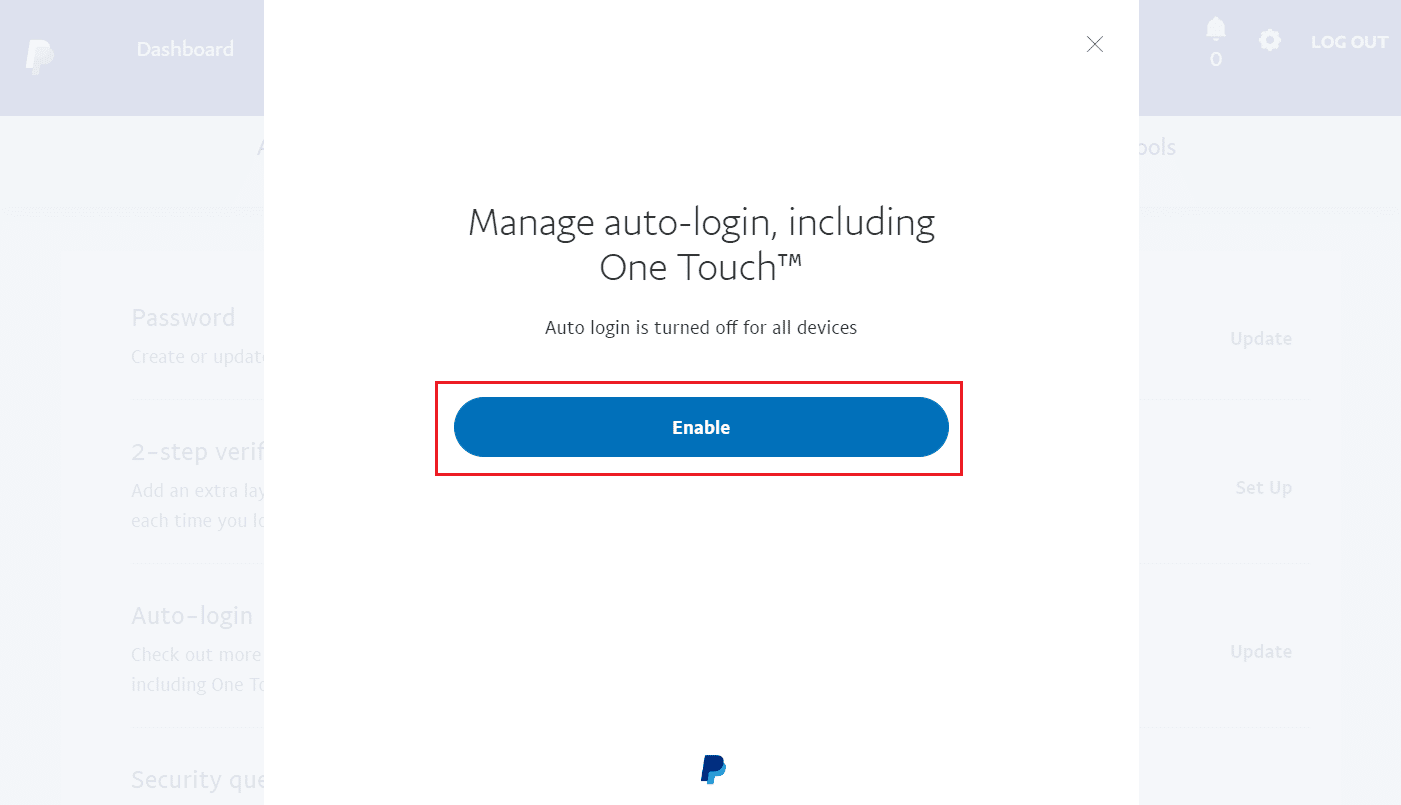 Haga clic en Habilitar para activar el inicio de sesión automático para todos sus dispositivos | Cómo verificar la actividad de inicio de sesión de PayPal