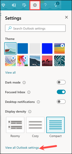 Vedeți toate setările Outlook în bara laterală