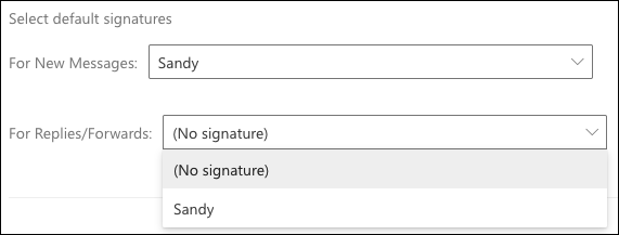 Cuadros desplegables de firma predeterminados