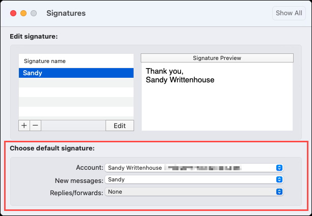 Listes déroulantes de signature par défaut