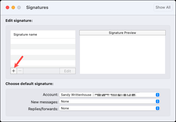 Botón de signo más para agregar una firma