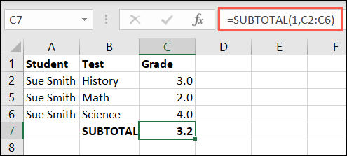 包含隐藏行的 SUBTOTAL 函数