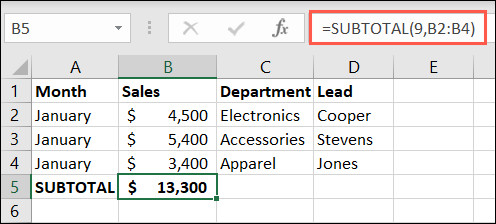 Formula di base del totale parziale in Excel