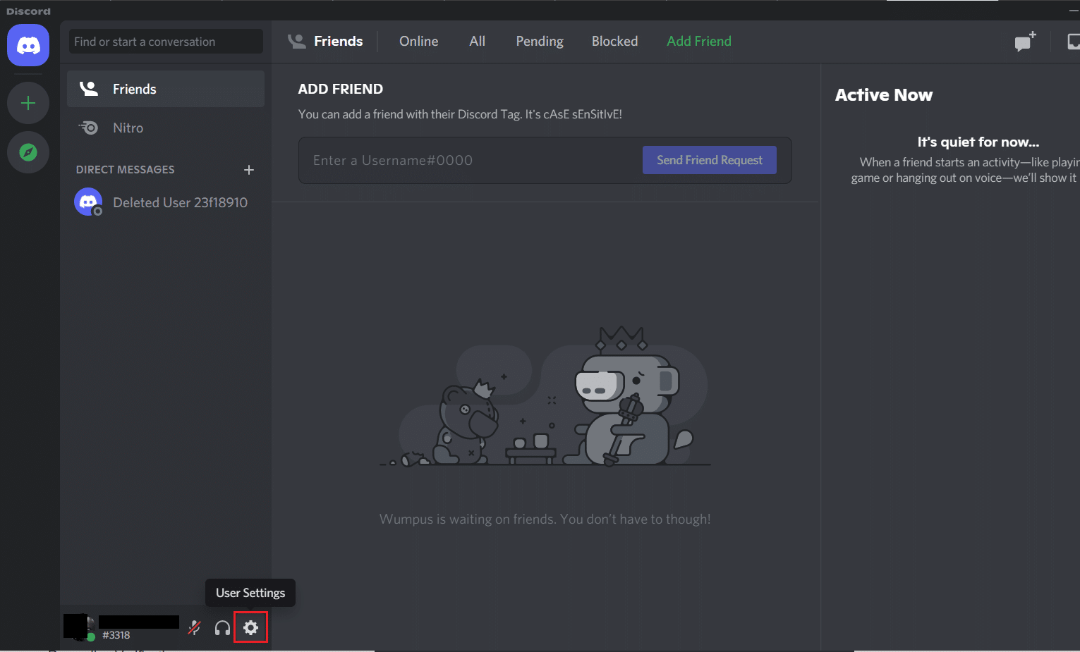 單擊 Discord 應用程序或程序中的用戶設置