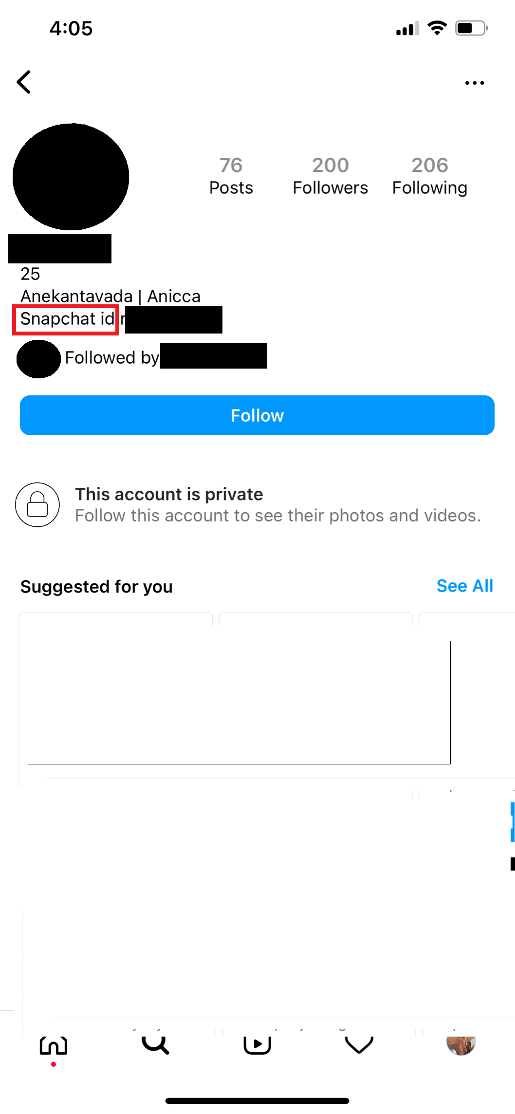 Snap-ID auf dem Insta-Konto