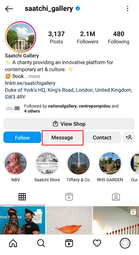 目的の IG プロフィール ページからメッセージ オプションを選択して、DM ウィンドウを開きます | Instagramから誰かの電話番号を取得する方法