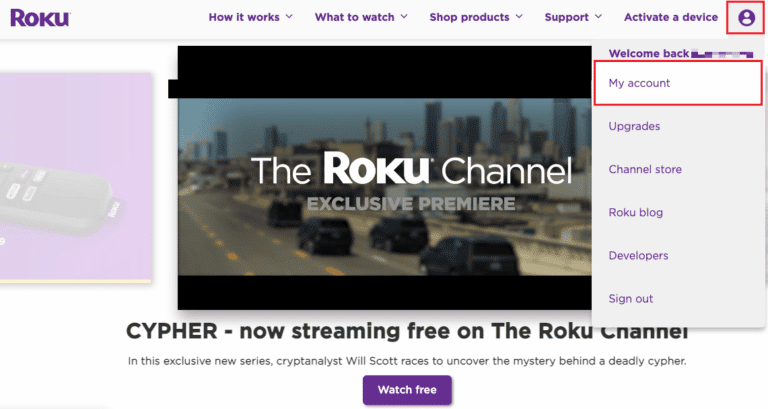 在 Roku 主页上单击我的帐户