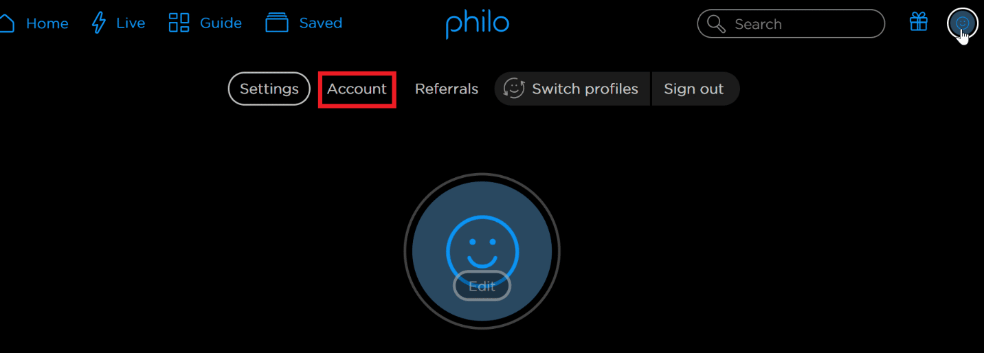 philo ウェブページのアカウントをクリックします。 Amazon Fire StickでPhiloをキャンセルする方法