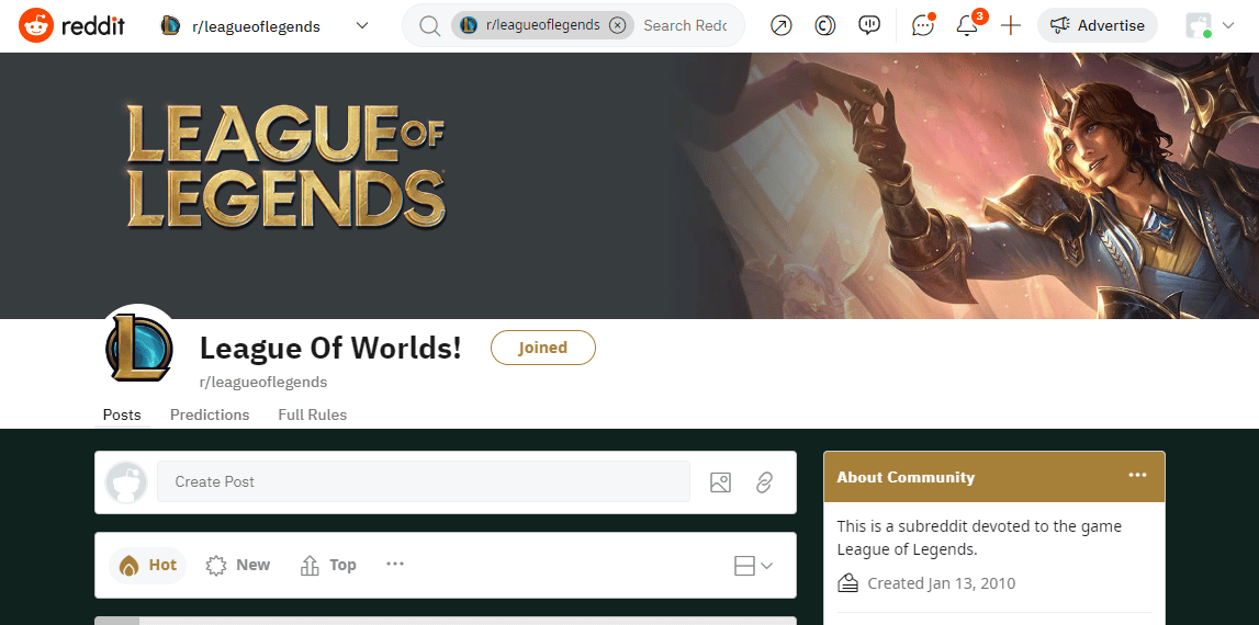 หน้า Reddit ของ League of Legends