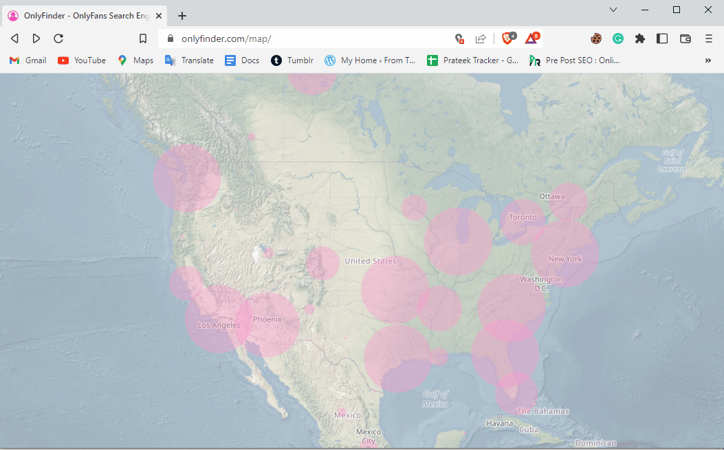 Clicca sulla mappa del mondo OnlyFans e seleziona la geolocalizzazione in cui vuoi cercare un profilo