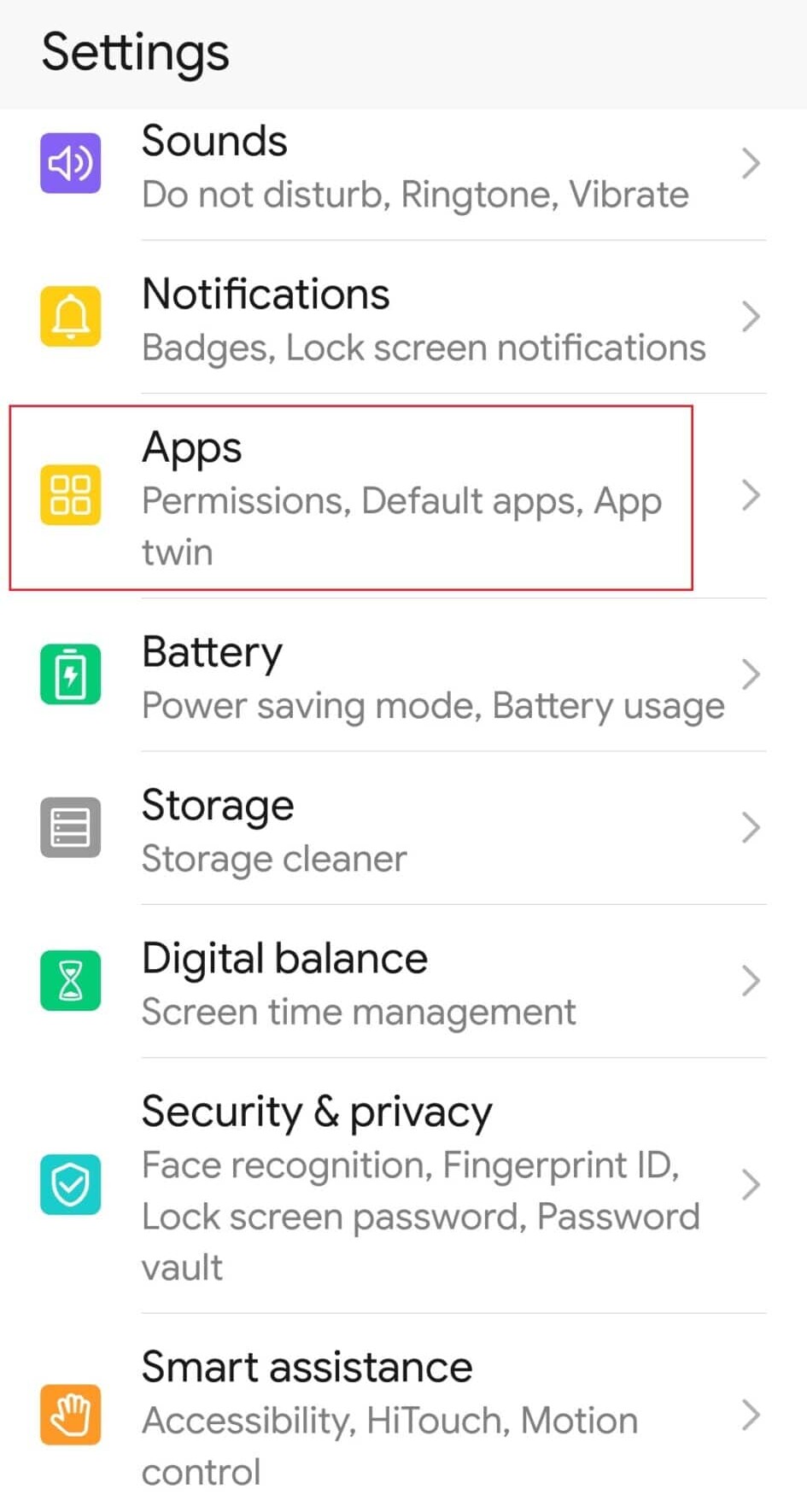 appuyez sur les paramètres des applications